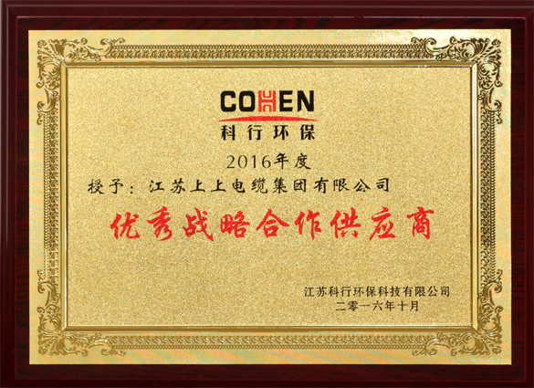 凯发k8电缆获评科行环保“优异战略相助供应商”称呼