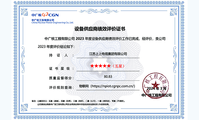 凯发k8再次获评中广核工程有限公司年度五星供应商